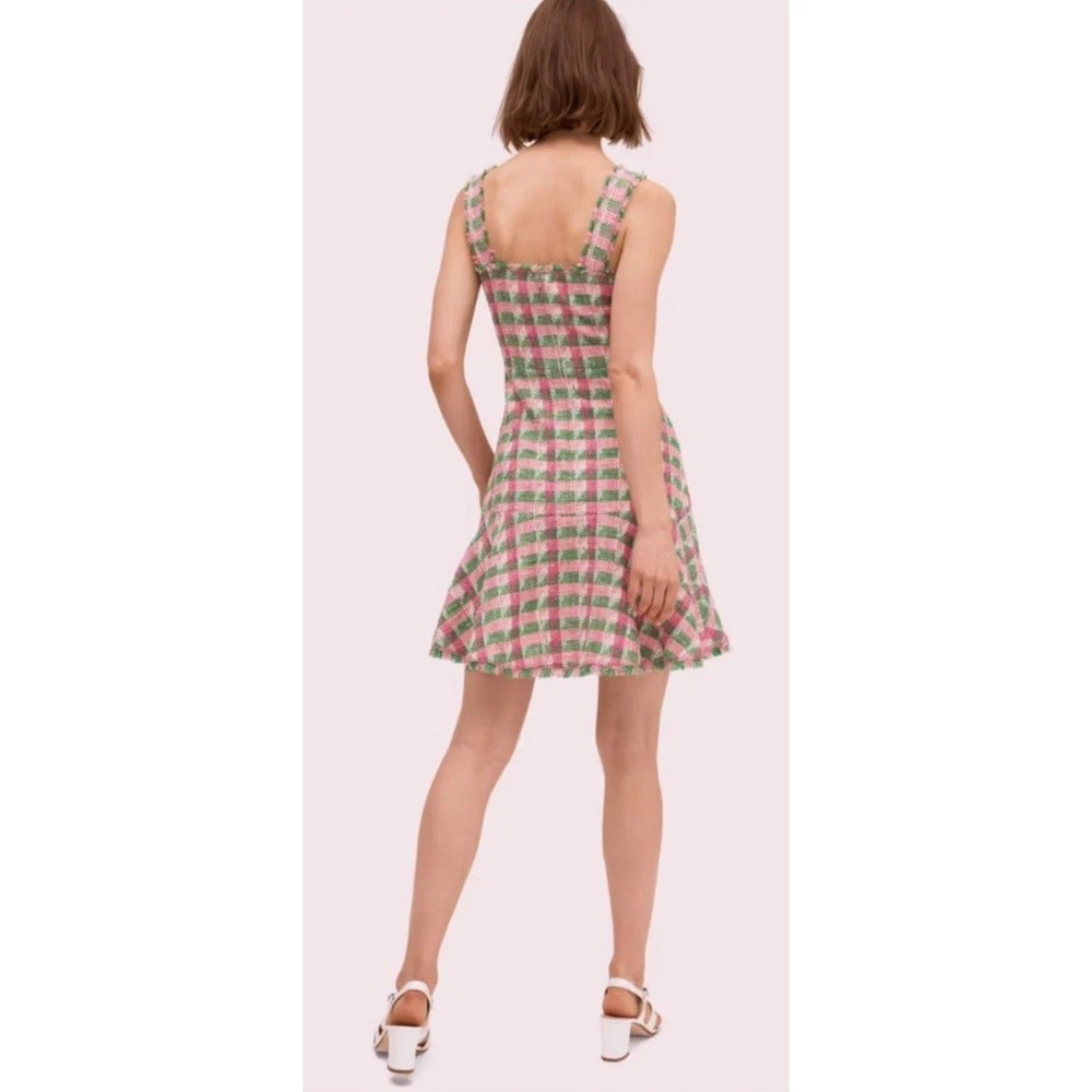 Kate Spade Plaid Tweed Sleeveless drop waist Dress Square Neck Pink Green Sz 10 - Picture 2 of 12